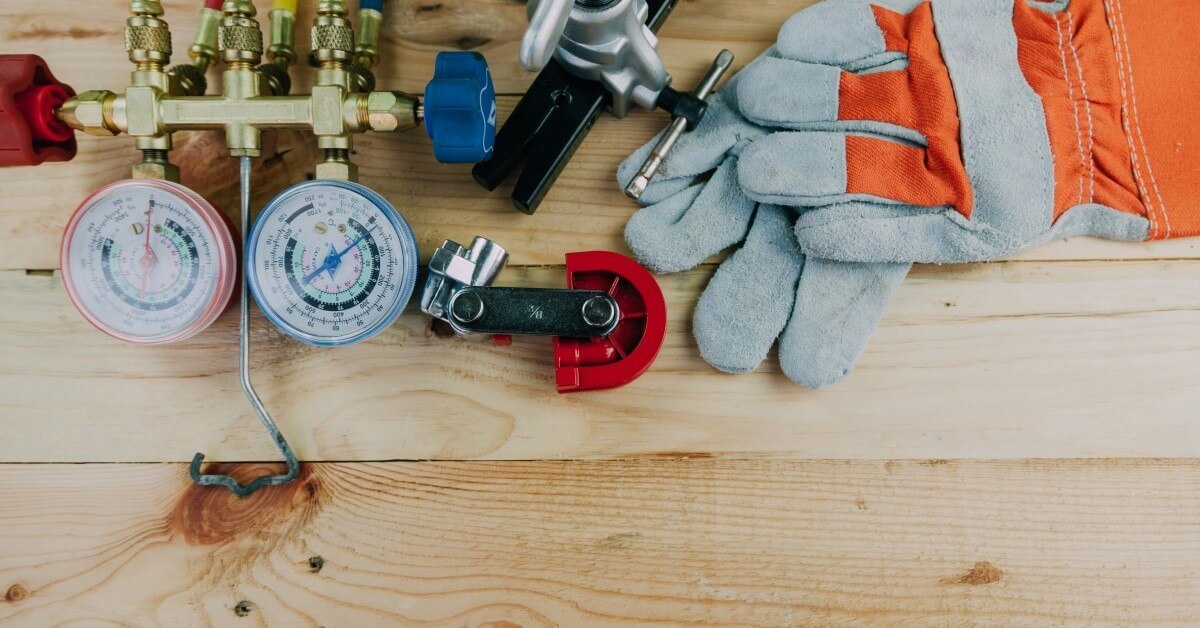 gear for an HVAC professional laid out on a table